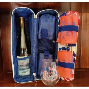 NEW Happy Glamper Camping Wine Picnic Travel Bag Case Floral 2 Glasses Napkins